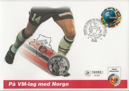 Myntbrev nr 28. Fotball-Vm i frankrike 1998.