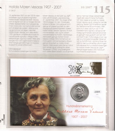 Myntbrev nr 115. Halldis Moren Vesaas 1907-2007.